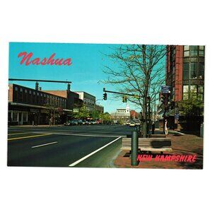 Nashua New Hampshire Vintage Heritage Postcard Merrimack River Main Street USA